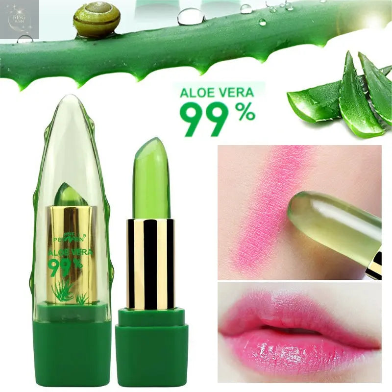 Aloe Vera Gel Color Changing Lipstick Gloss Moisturizer Anti-drying Desalination Fine-grain Lip Blam Care King Wish